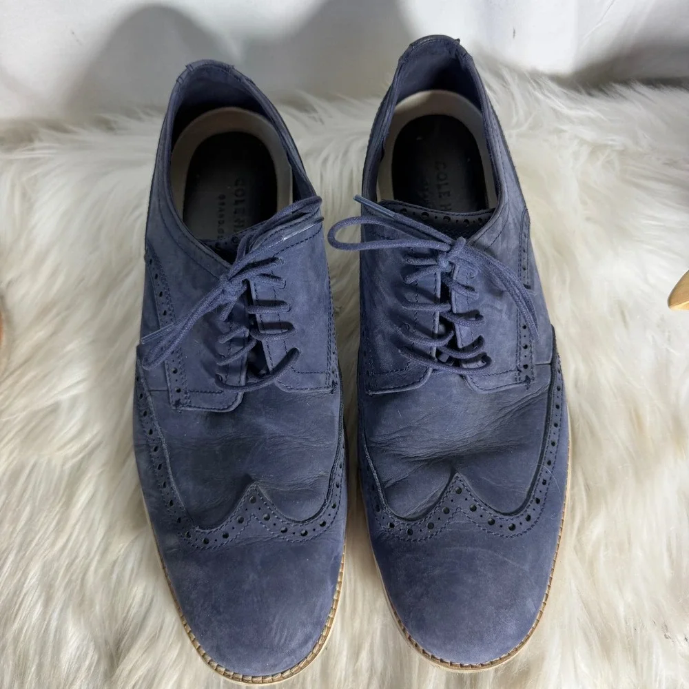Cole Haan Grand.OS Navy Blue‎ Nubuck Wingtip Oxford Shoes C28875 Mens 11.5 M
